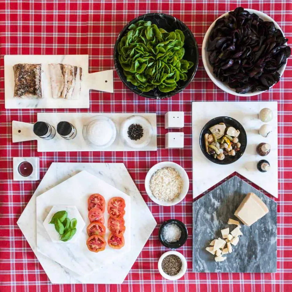 Sexkantig serveringsplatta i vit Carrara-marmor eller svart marquinia - Ludivine Viadurini