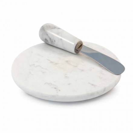 Tallrik för smör med kniv i vit Carrara Marble Tillverkad i Italien - Donni Viadurini