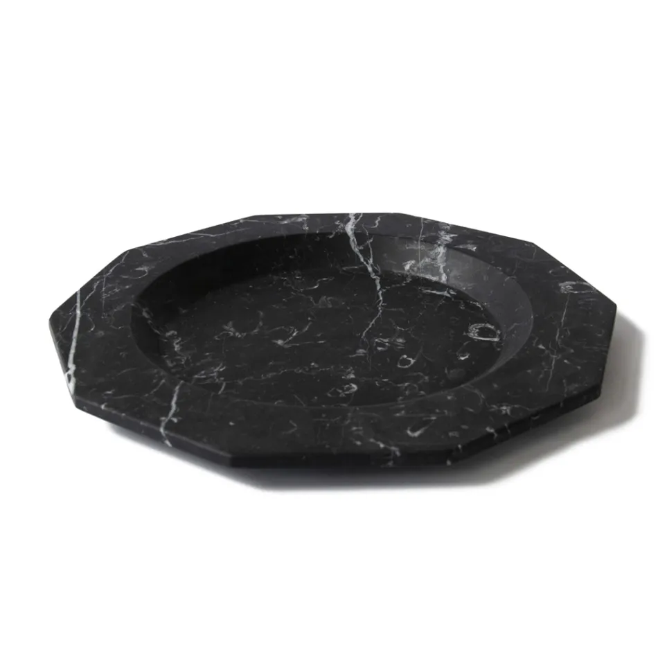 Platt tallrik i satängmarmor Olika ytbehandlingar Italiensk lyxdesign - Rhodium Viadurini