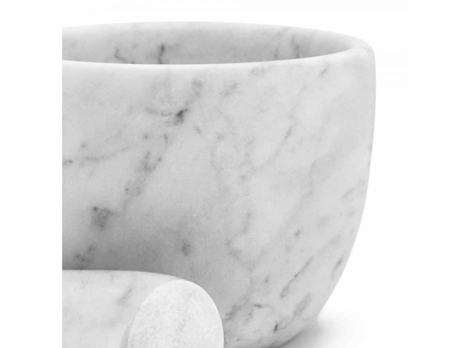 Liten murbruk med stöt i vit Carrara-marmor tillverkad i Italien - Mirel Viadurini