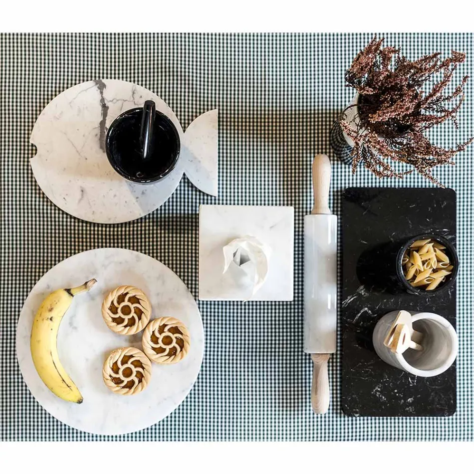 Liten murbruk med stöt i vit Carrara-marmor tillverkad i Italien - Mirel Viadurini