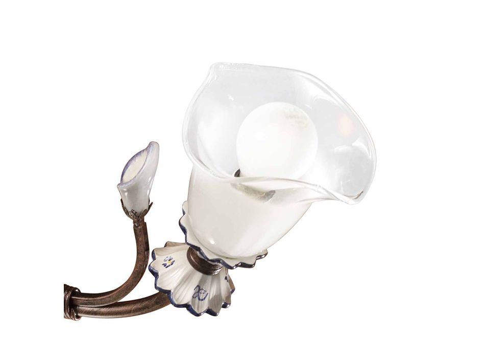 3 Lights Artisan Floral Taklampa i glas, järn och keramik - Vicenza Viadurini