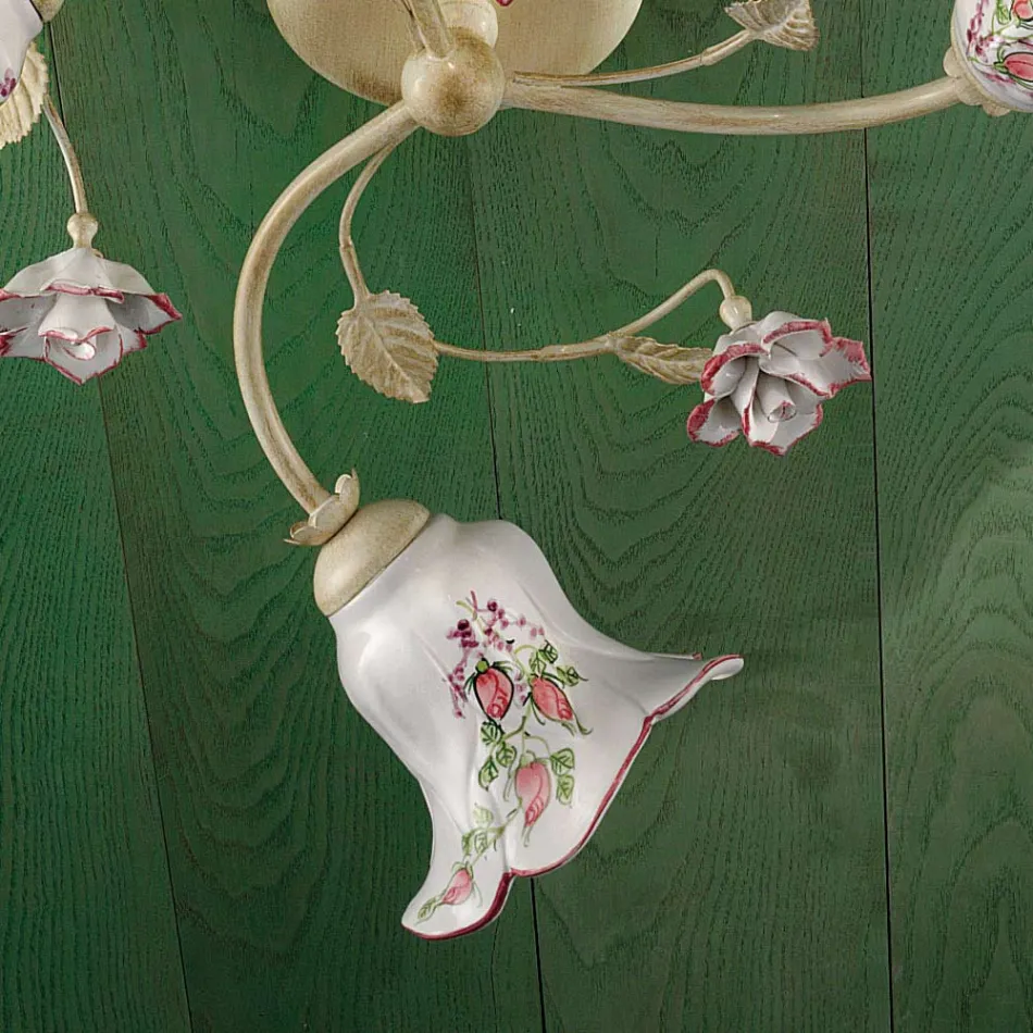 Taklampa 3 lampor Metall och keramik Handmålad röd tråd - Pisa Viadurini