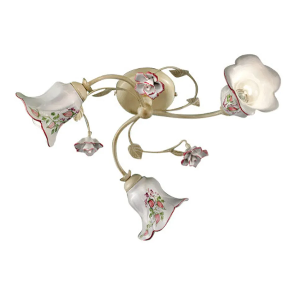 Taklampa 3 lampor Metall och keramik Handmålad röd tråd - Pisa Viadurini