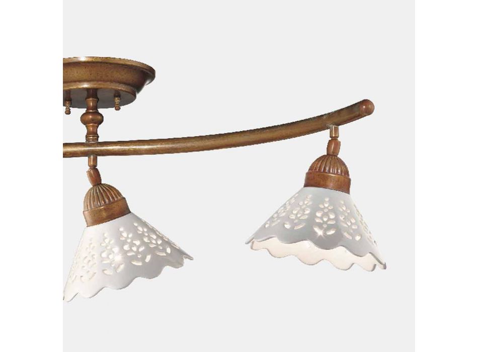 3 lampor taklampa i mässing och perforerad keramik - Fiordipizzo av Il Fanale
