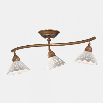 3 lampor taklampa i mässing och perforerad keramik - Fiordipizzo av Il Fanale