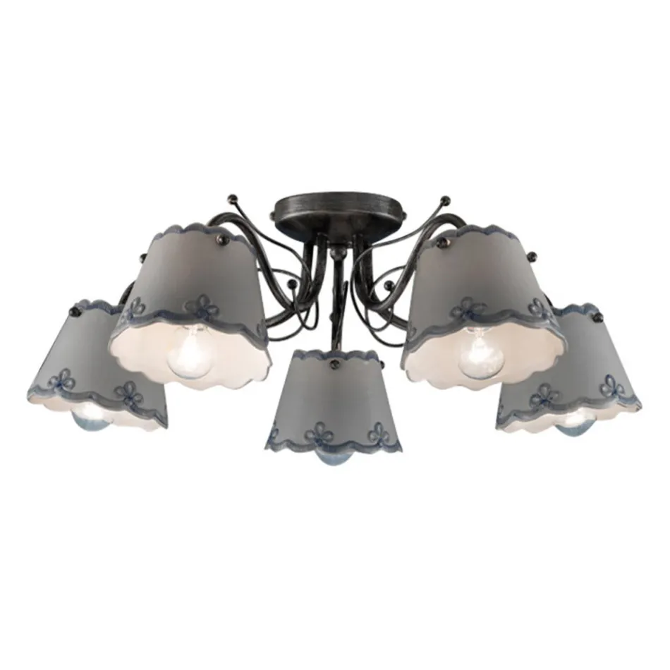 Taklampa med 3 eller 5 lampor i handmålad broderieffekt Keramik - Ravenna Viadurini