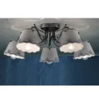 Taklampa med 3 eller 5 lampor i handmålad broderieffekt Keramik - Ravenna Viadurini