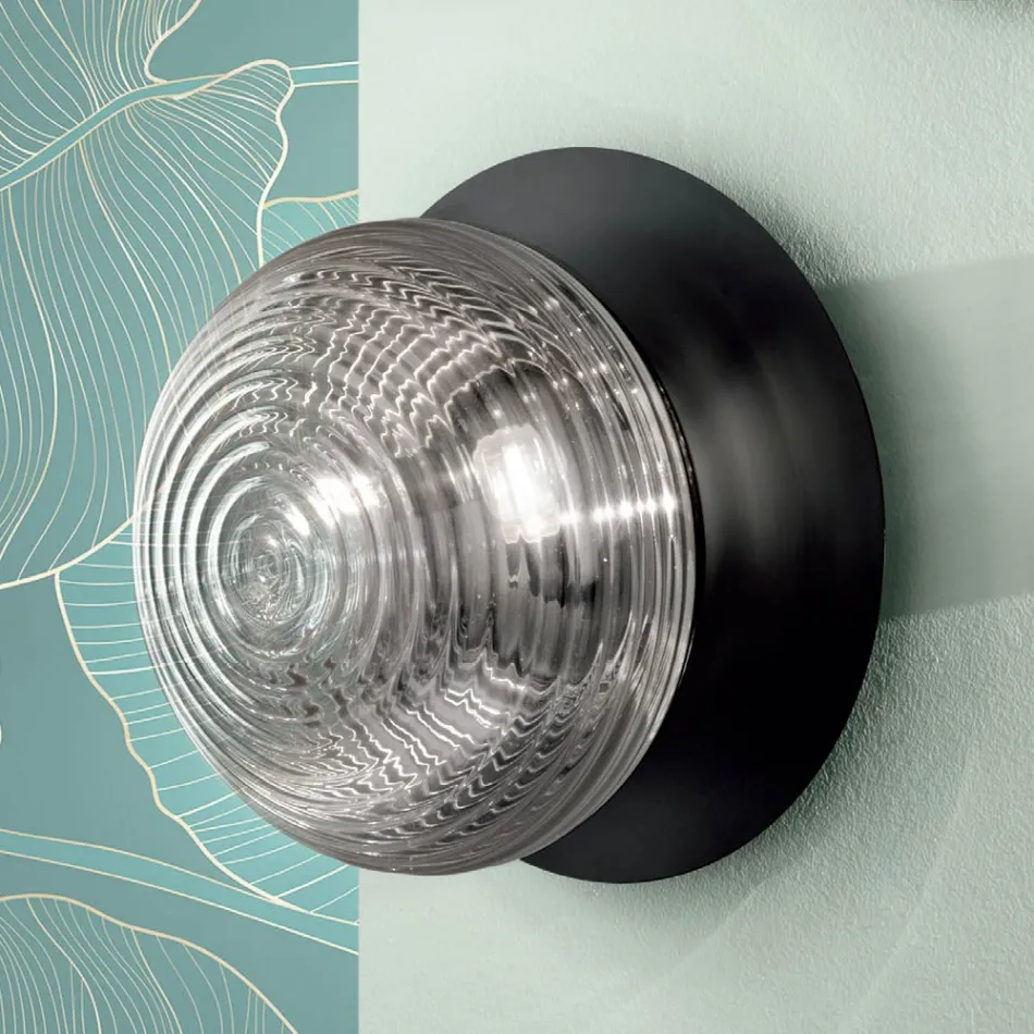 Vägglampa i blåst glas med metallstruktur - svala Viadurini