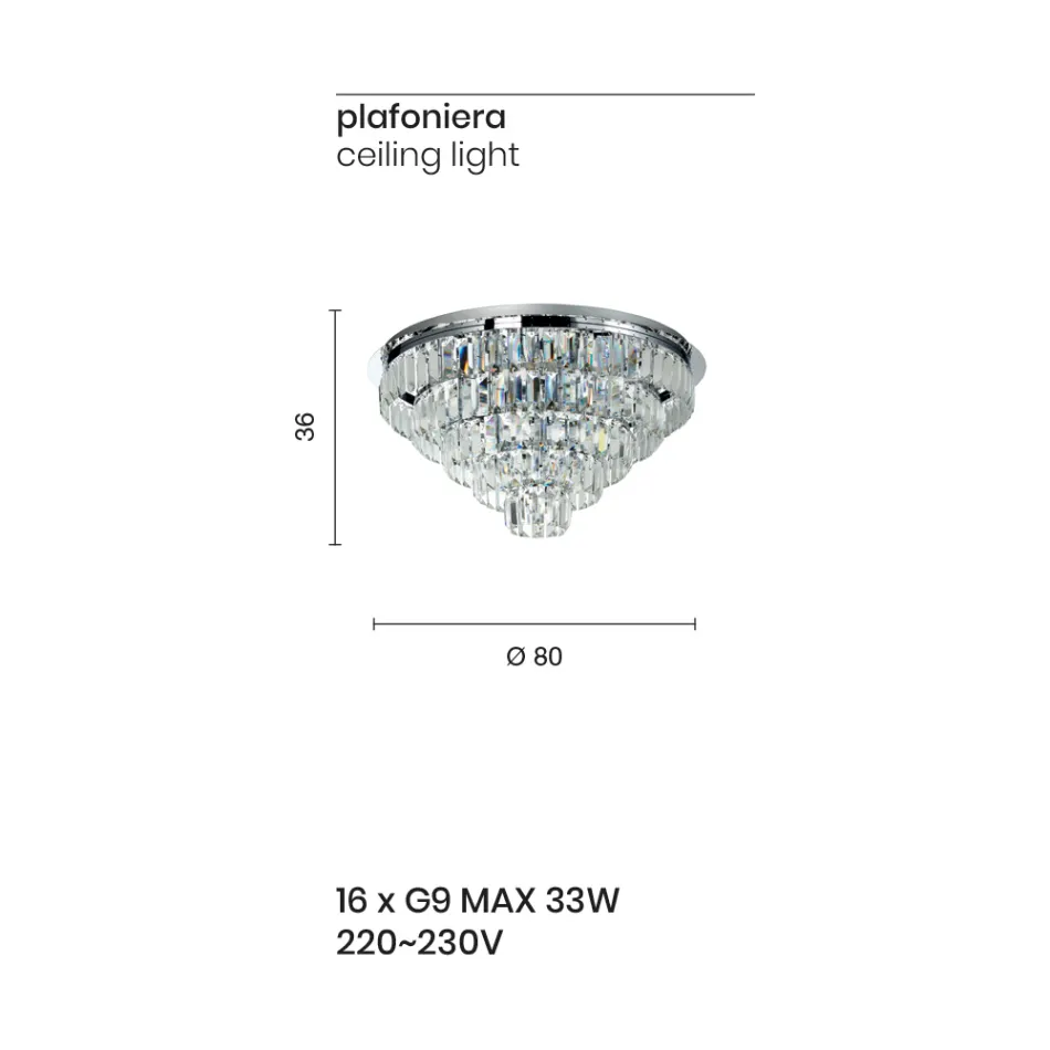 Klassisk taklampa i silvermetall och kristallhängen - Jerome Viadurini