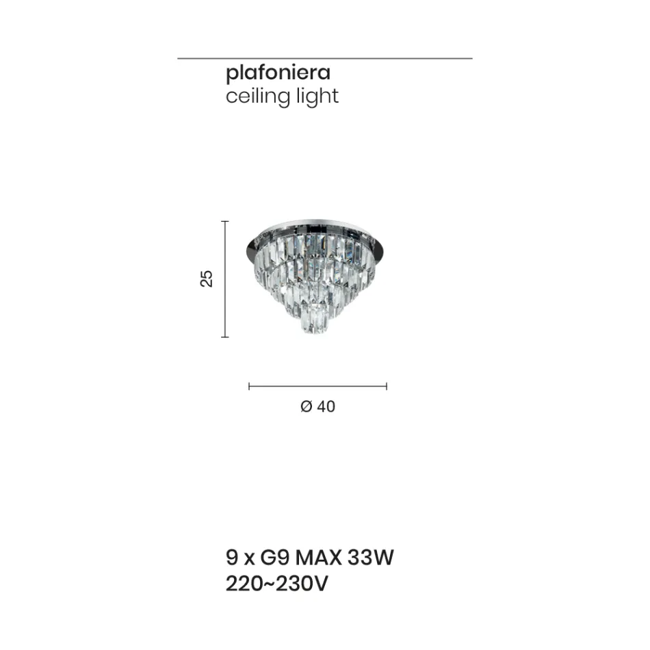 Klassisk guldmetalltaklampa och lyxiga kristallhängen - Jerome Viadurini