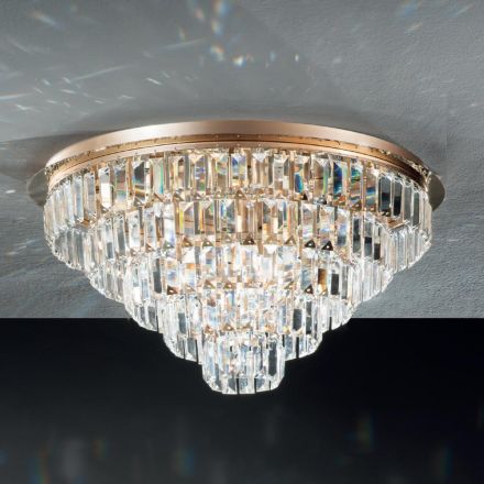 Klassisk guldmetalltaklampa och lyxiga kristallhängen - Jerome Viadurini