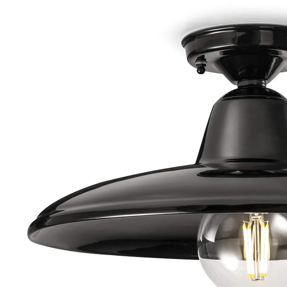 Industriell vintagedesign svart keramik och järn taklampa - Bew Viadurini