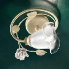 Taklampa i järn, sandblästrat glas och rosor av keramisk dekoration - Siena Viadurini