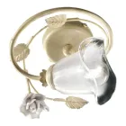 Taklampa i järn, sandblästrat glas och rosor av keramisk dekoration - Siena Viadurini