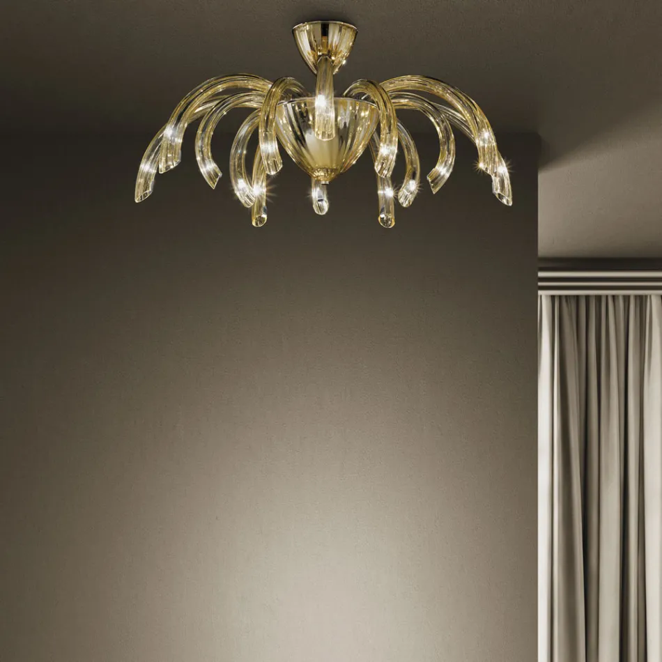 Venetiansk taklampa i glas och metall Handgjord i Italien - Jason Viadurini