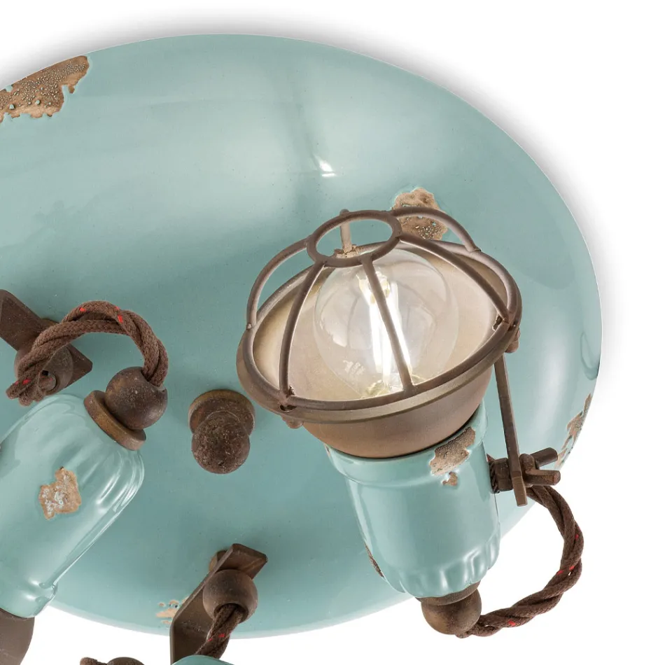 Industritaklampa 3 spotlights i järn och handgjord keramik - loft Viadurini