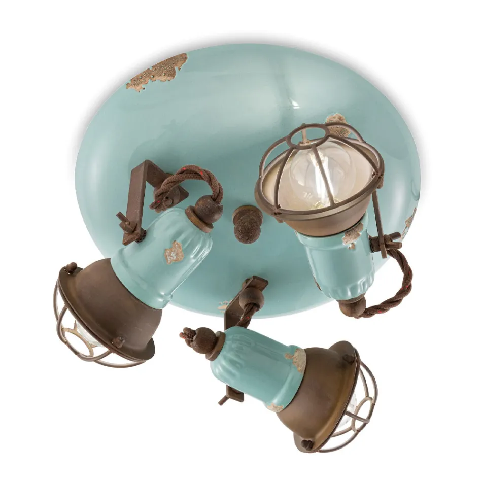 Industritaklampa 3 spotlights i järn och handgjord keramik - loft Viadurini