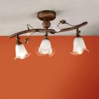 Linjär taklampa med 3 lampor i järn, glas och keramiska rosor - Siena Viadurini