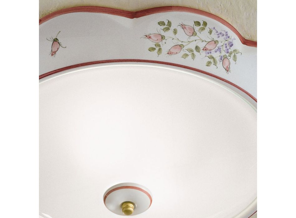 Rund taklampa i järn och keramik och handmålad dekoration - Capua Viadurini