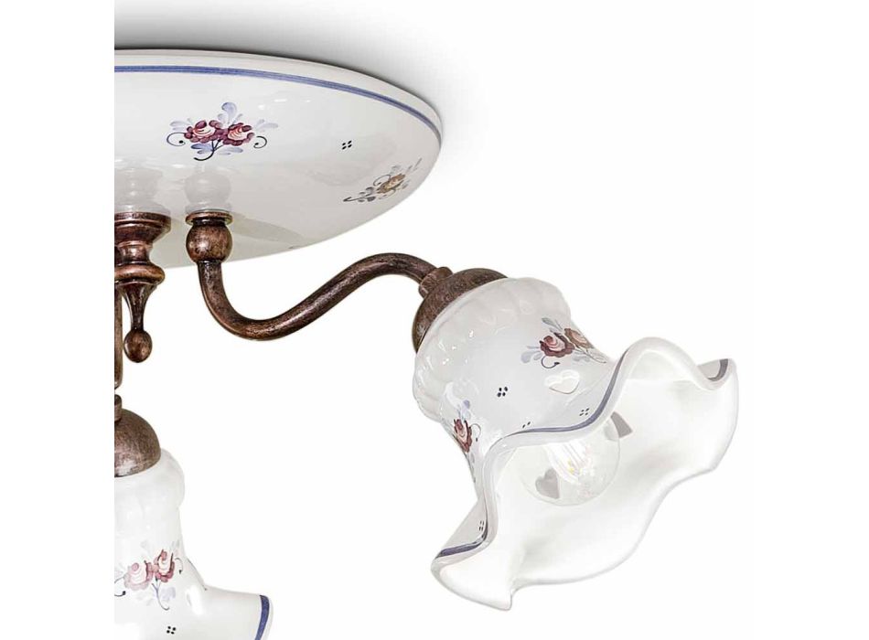 Vintage Artisan Taklampa i järn och handdekorerad keramik - Chieti Viadurini