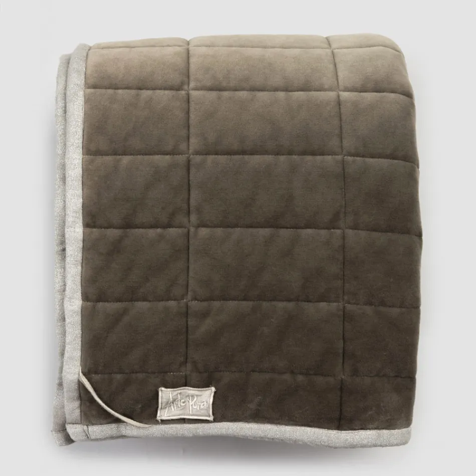 Pläd i bomullssatin och chenille med lurex, krita eller retrokant - Tortoro Viadurini