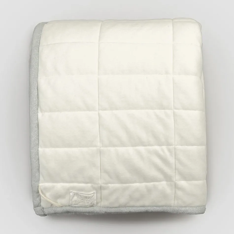 Pläd i bomullssatin och chenille med lurex, krita eller retrokant - Tortoro Viadurini