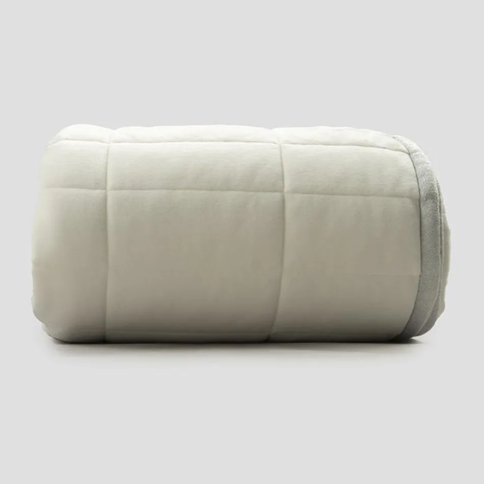 Pläd i bomullssatin och chenille med lurex, krita eller retrokant - Tortoro Viadurini