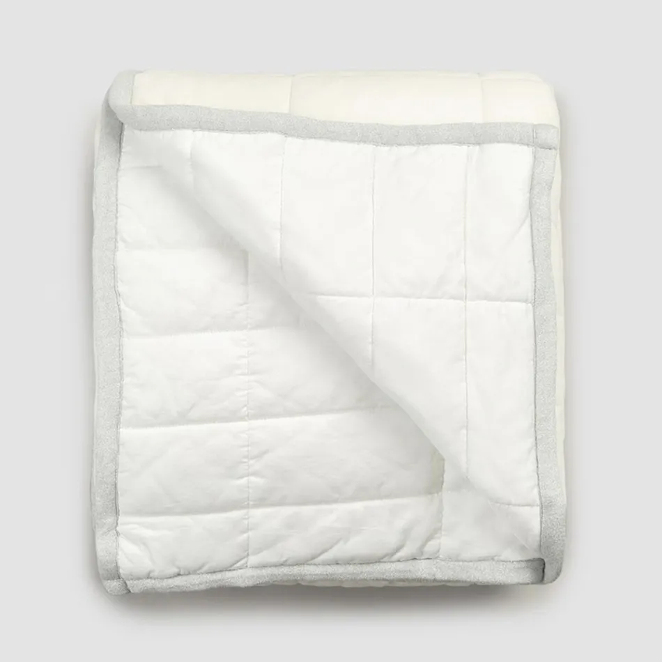 Pläd i bomullssatin och chenille med lurex, krita eller retrokant - Tortoro Viadurini