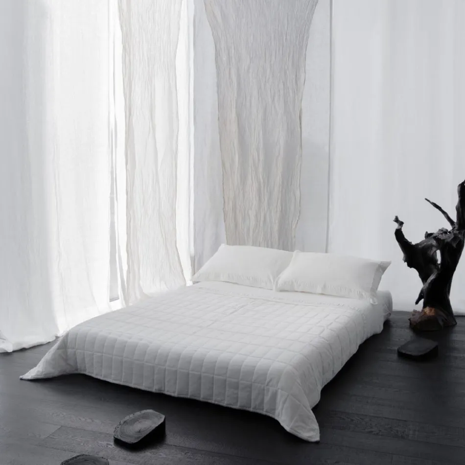 Pläd i bomullssatin och chenille med lurex, krita eller retrokant - Tortoro Viadurini