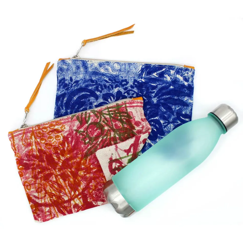 Konstnärlig handtryckt clutchväska, unikt stycke i bomull, 2 delar - Viadurini av Marchi Viadurini