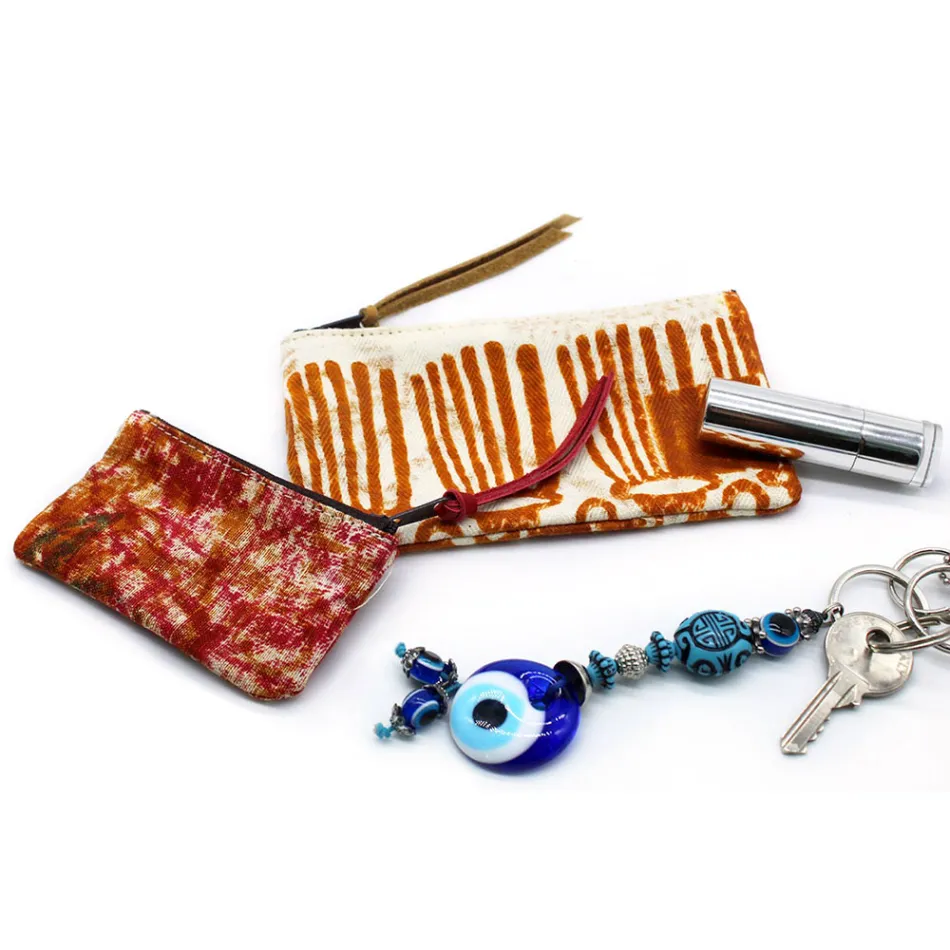 Konstnärlig handtryckt clutchväska, unikt stycke i bomull, 2 delar - Viadurini av Marchi Viadurini