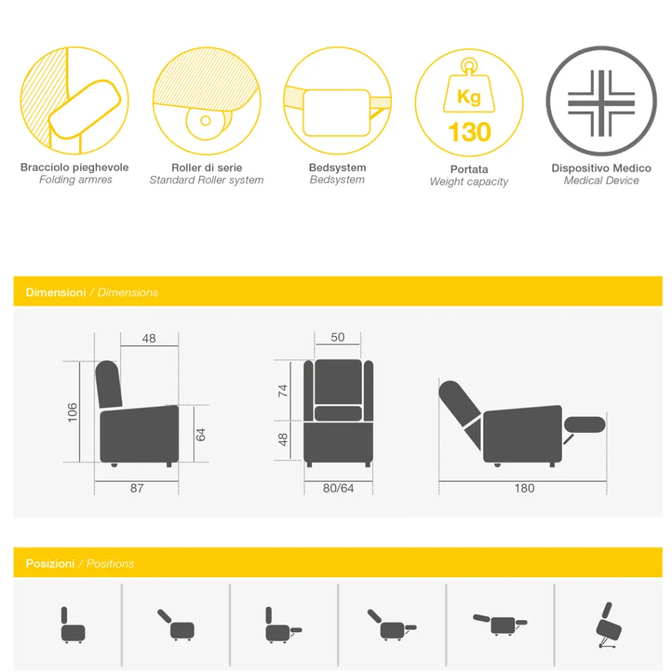 Lyftstol med 2 motorer och lyft-/avslappnings-/sängfunktioner Tillverkad i Italien - Giorgia Viadurini