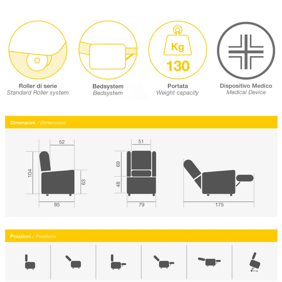 Lyftfåtölj med lyft-, avslappnings- och sängfunktioner Tillverkad i Italien - Talita Viadurini