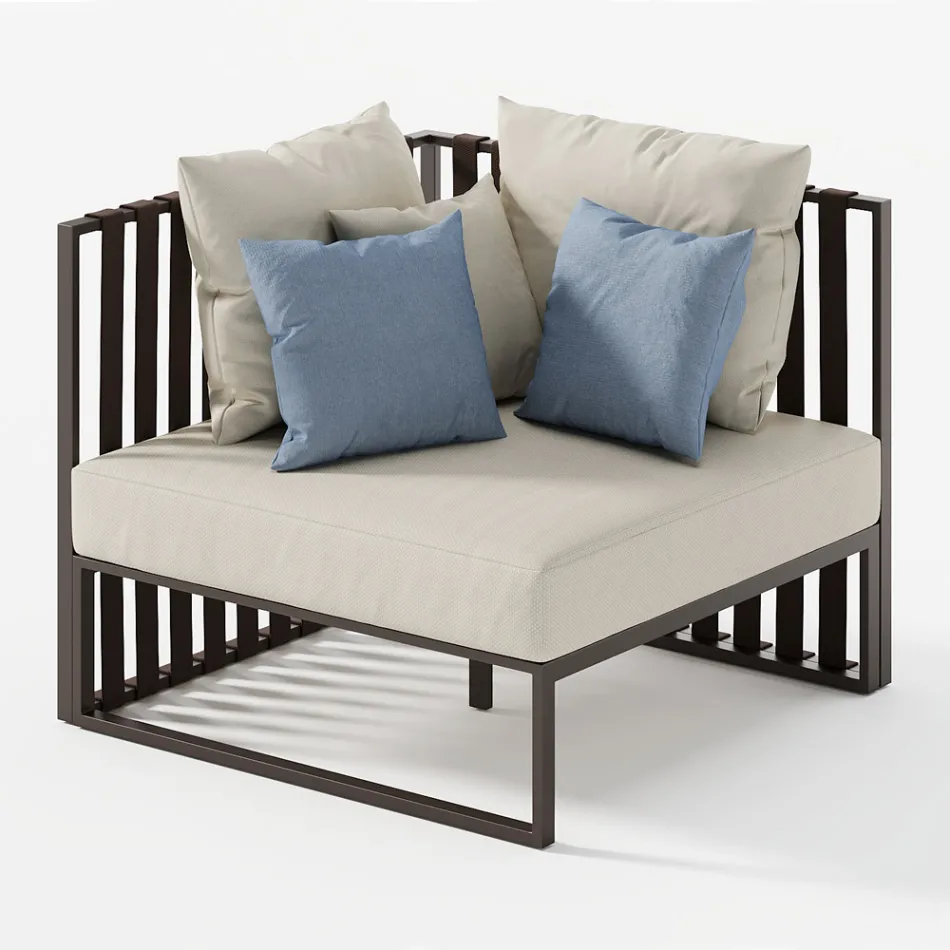 Höger hörn utomhusfåtölj i aluminium och remmar tillverkad i Italien - Juliediv Viadurini