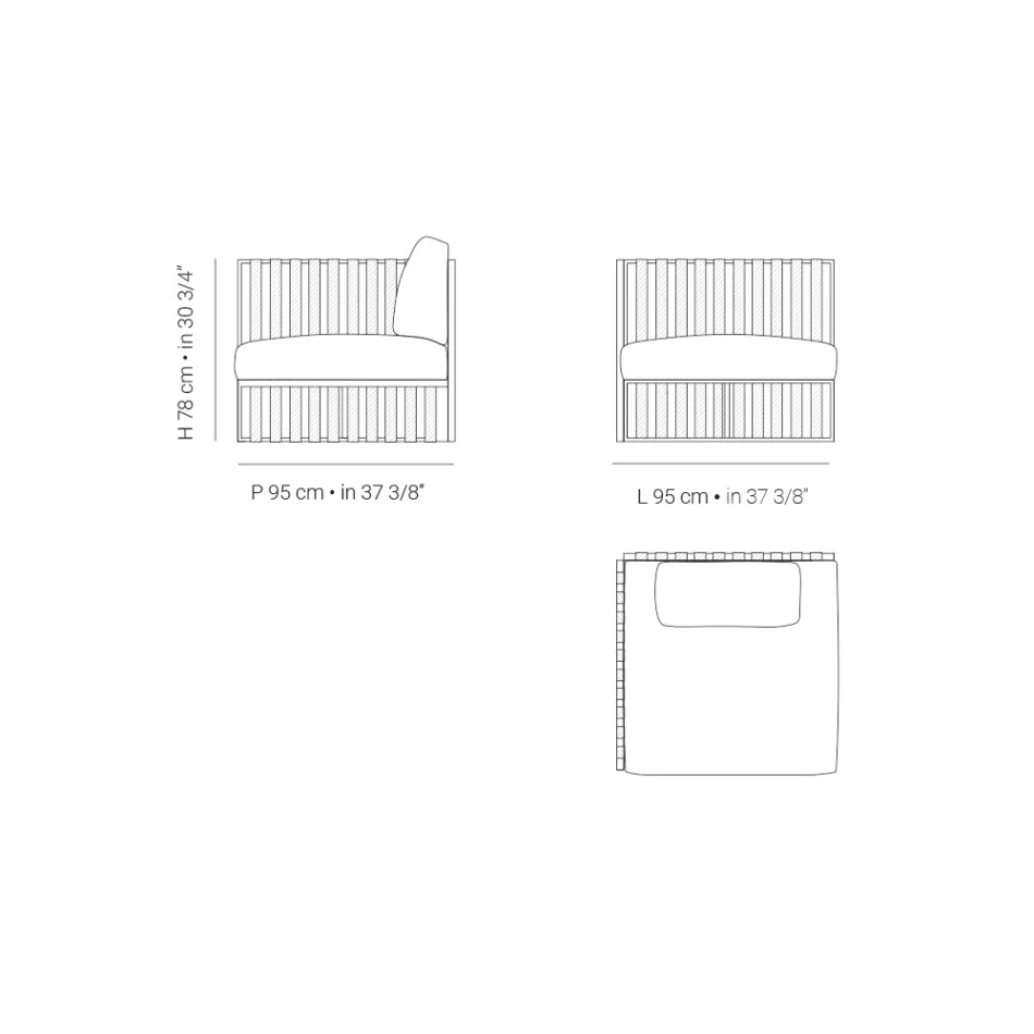 Höger hörn utomhusfåtölj i aluminium och remmar tillverkad i Italien - Juliediv Viadurini