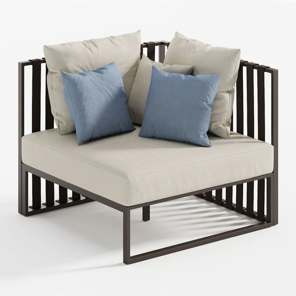 Utomhusfåtölj i vänster hörn i aluminium och remmar tillverkad i Italien - Juliediv Viadurini