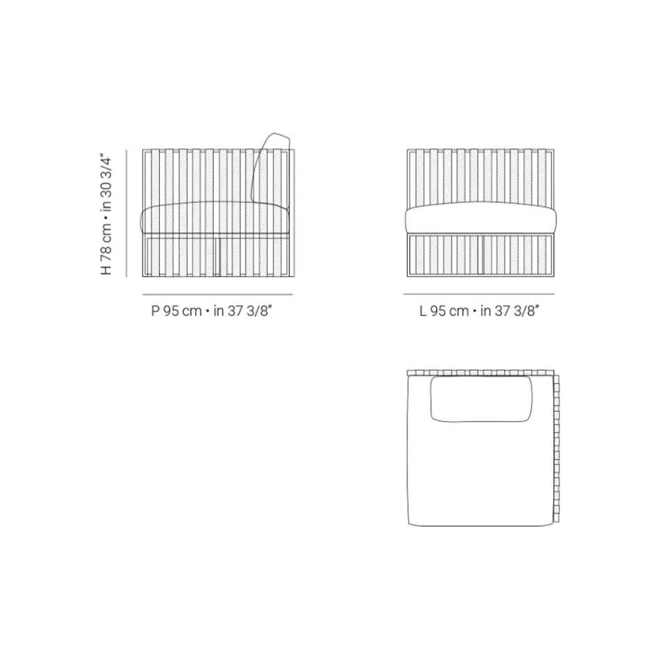 Utomhusfåtölj i vänster hörn i aluminium och remmar tillverkad i Italien - Juliediv Viadurini