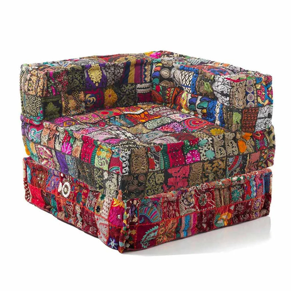 Chaise Longue fåtölj av etnisk design i lapparbomull, för vardagsrum - fiber Viadurini