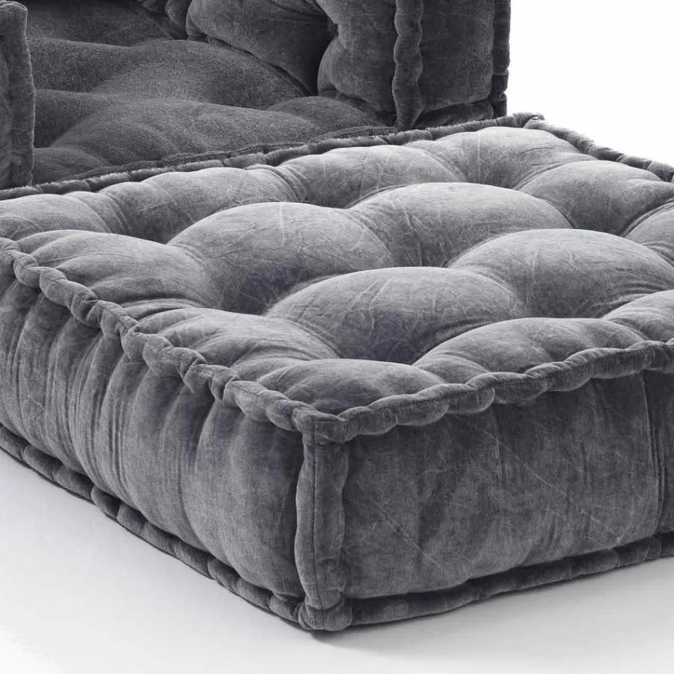 Etnisk design Chaise Longue fåtölj i grått eller blått sammet - Fiber Viadurini