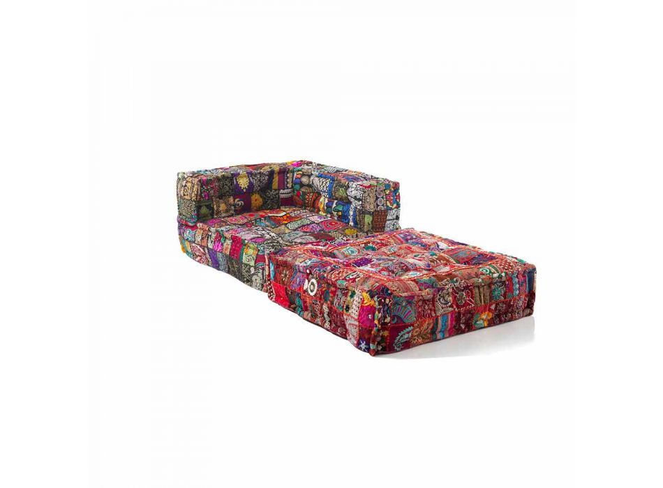 Chaise Longue fåtölj i patchwork bomull för etnisk design Lounge - Fiber Viadurini