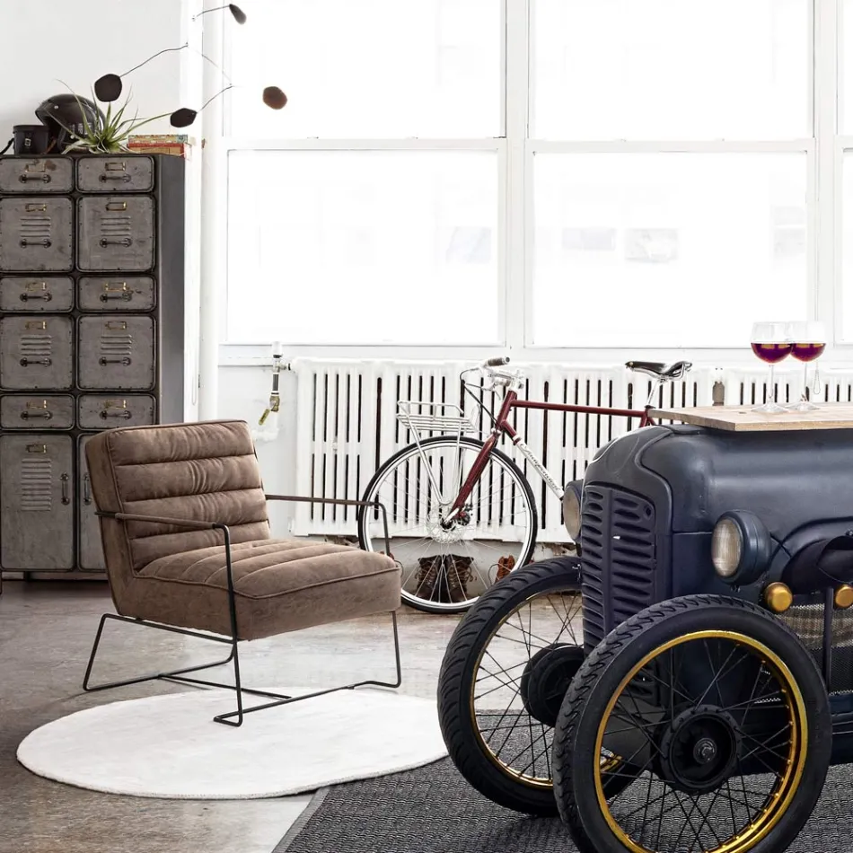 Klassisk fåtölj i stål och konstläder brun eller svart design - Kendy Viadurini