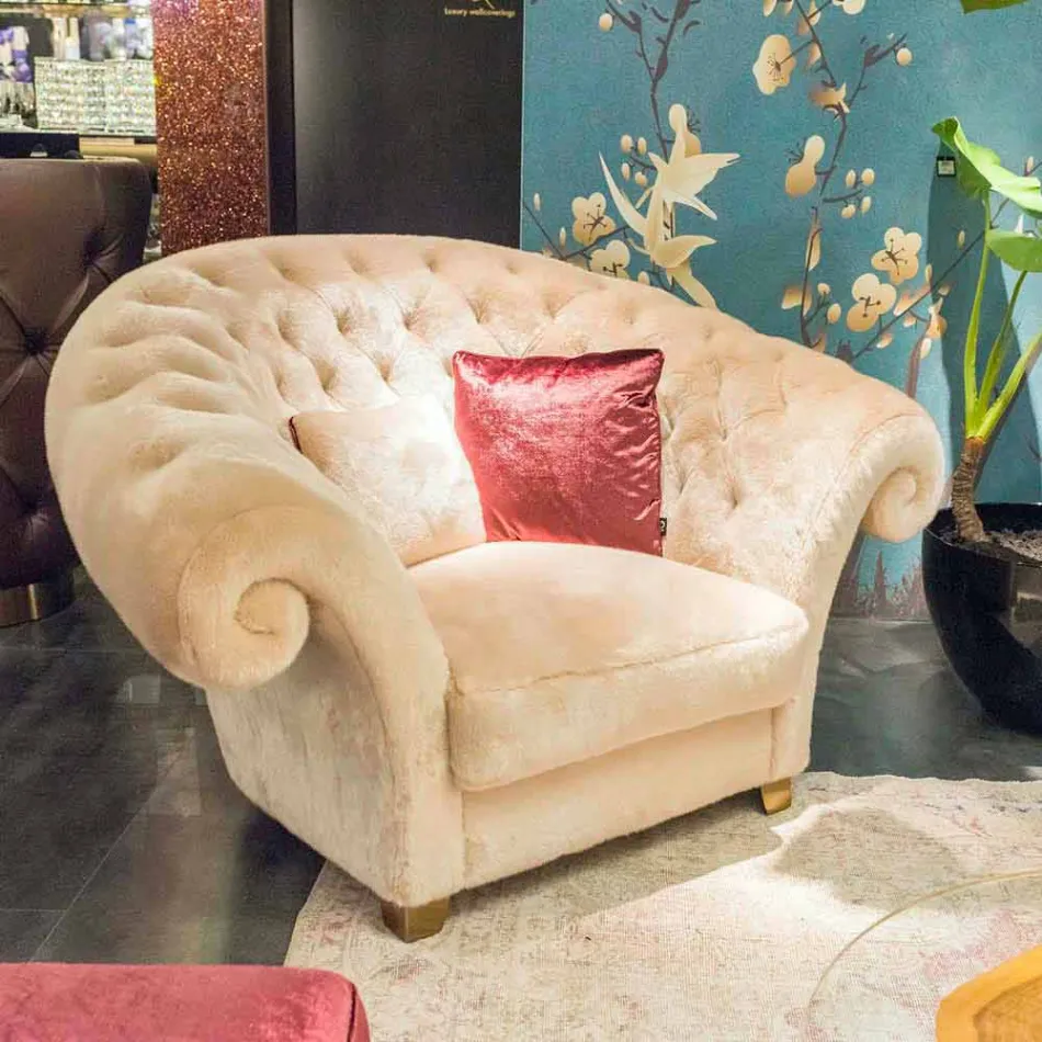 fåtölj bearbetas vadderad fuskpäls Balma Viadurini