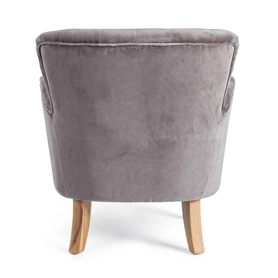 Klassisk fåtölj i trä och vadderad sits i quiltad bomull - Monny Viadurini