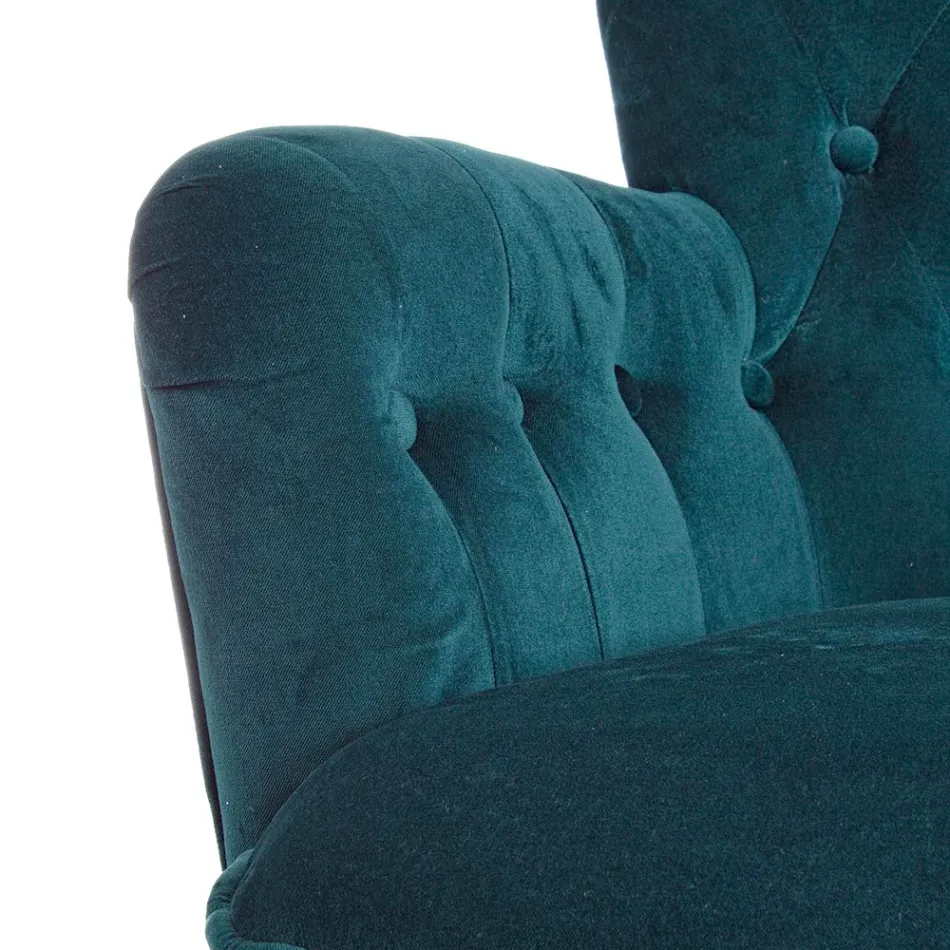 Klassisk fåtölj i trä och vadderad sits i quiltad bomull - Monny Viadurini