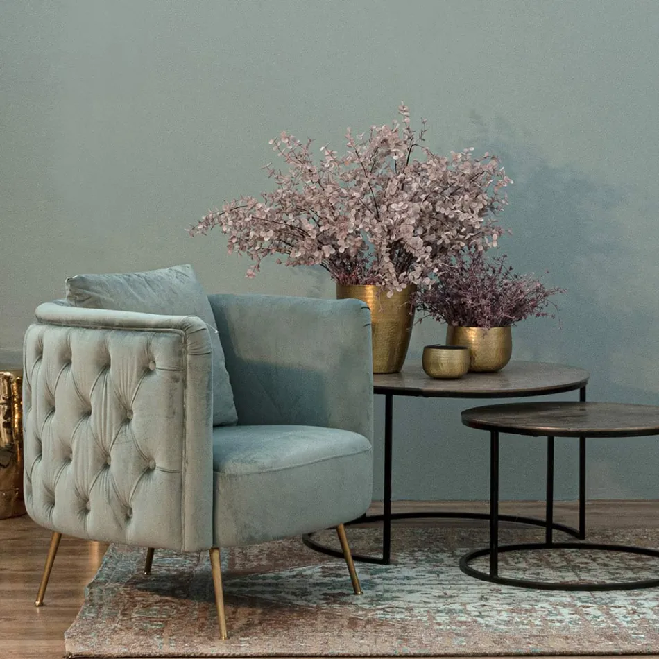 Klassisk fåtölj i stoppat trä med sammetseffekt Homemotion - Nichy Viadurini