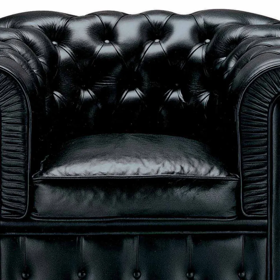 Klassisk fåtölj täckt i läder med träfötter tillverkade i Italien - Idra Viadurini