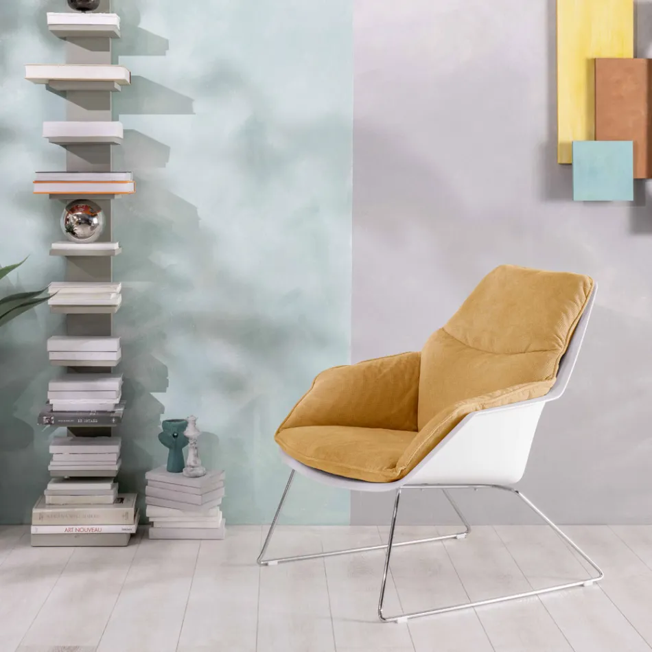 Fåtölj med metallunderrede, polypropenstruktur och tygkuddar - surfplatta Viadurini