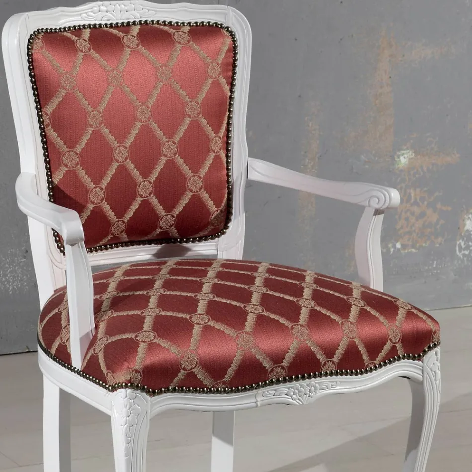 Fåtölj med armstöd och struktur i vitlackerat trä Tillverkad i Italien - Kat Viadurini