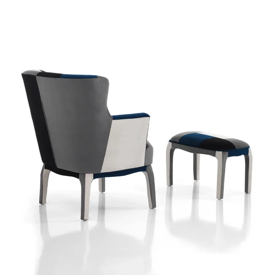 Fåtölj med sittpuff i Patchwork-tyg - Bromo Viadurini